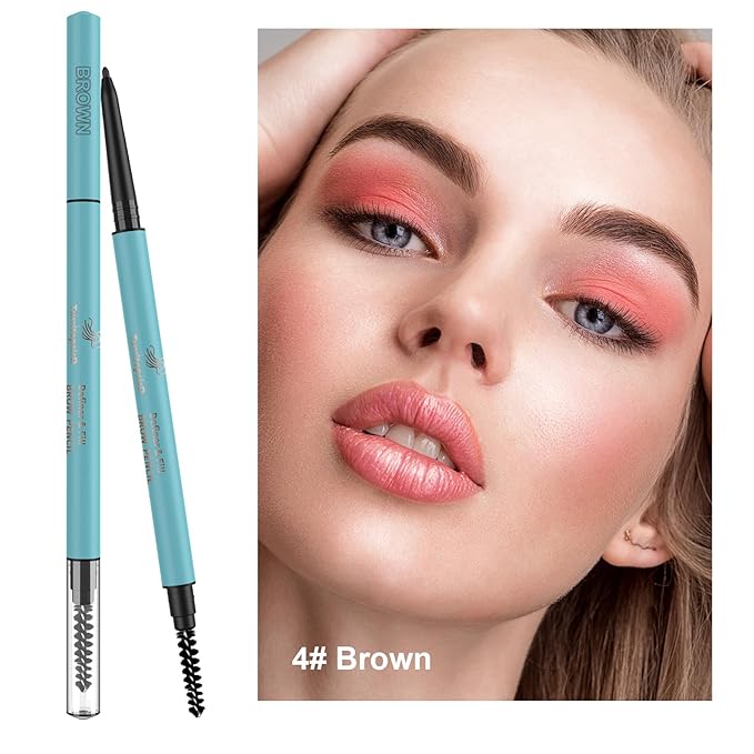 TurritopsisD Define & Fill Brow Pencil 【2-Pack Brown】 Eyebrow Pencil Pro Waterproof Long-Lasting Precision Tip Skinny Pen Built-in Soft Spoolie