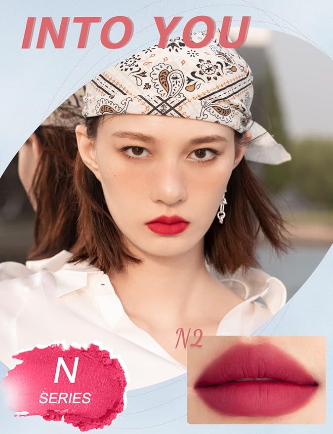 INTO YOU Matte Lipstick, Super Stay Lip Mud for Women, Lip Stain Long Lasting Waterproof, Lip Color Soft Lightweight, Smooth Lip Clay Mousse, Dual-Use For Lips And Cheek, Pink Lipstick (N2)