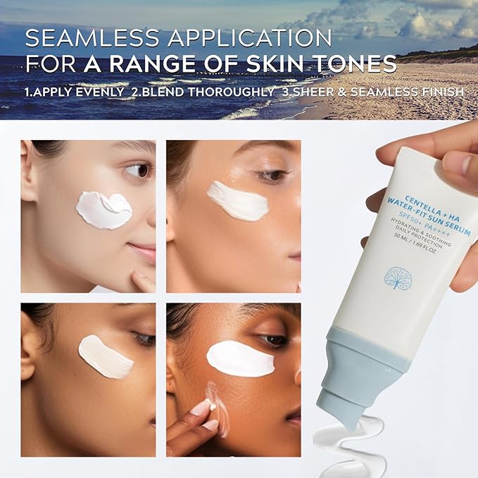 ISHERBIN 𝐶𝑒𝑛𝑡𝑒𝑙𝑙á Sunscreen SPF 50, Hyalu Cica Water-Fit Sun Serum, Face Sun Screen Long-Lasting Protection, Cen-tella Madagascar Sunscreen, NO White Cast - Dry Oily Korean Skincare (Blue 1)