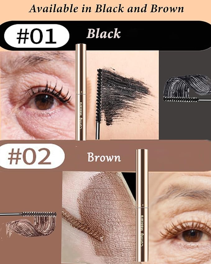 2PCS Brown Mascara for Older Women with Fine Short Lash,Extreme Length and Volume Waterproof Mascara Smudge-Proof,Ultra-Precise Slim Adjustable Brush Hypoallergenic for Mature Women Sensitive Eyes-02