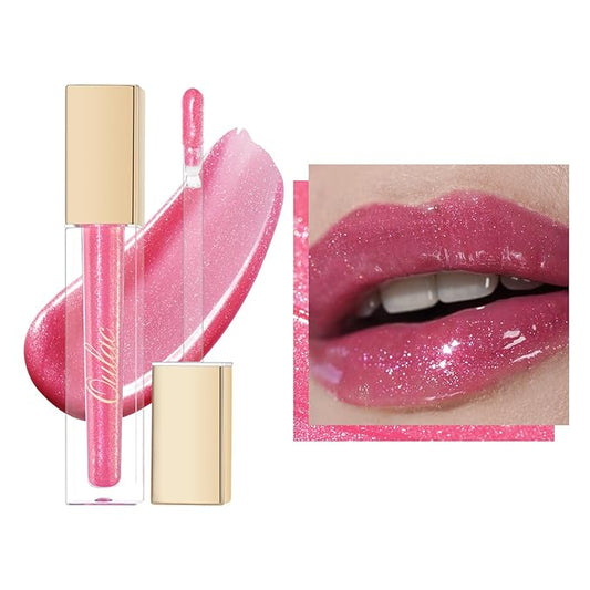 Oulac Pink Shimmer Liquid Lipstick High-Shine Glitter Lip Gloss for Women Shimmer Non-Sticky Glossy Finish Liquid Lipstick Hydrating Lip Gloss Fuller-looking Lip Makeup Vegan & Cruelty-Free 11