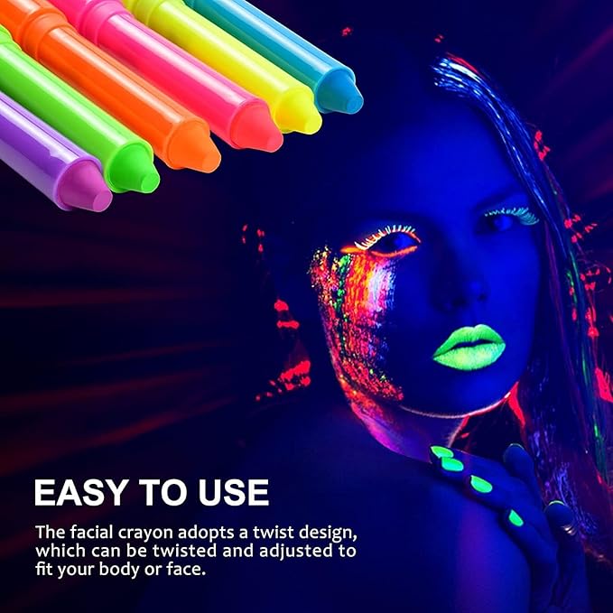 12 Pcs Face Painting Kits for Kids, Glow In The Dark Under UV Black Light Sticks，Face Body Paint Glow Party Supplies，for Birthday, Halloween, Thanksgiving Day, Cosplay Makeup, Gifts for Kids Adult
