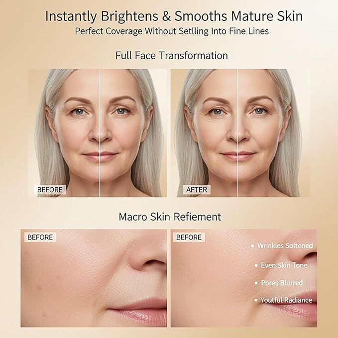 Foundation for Older Women | Perfect for Light/Medium Complexions | Mushroom Head Air Cushion CC Cream - BB Cream Foundation for Mature Skin Makeup Concealer Long Lasting Full Coverage (Natural color)
