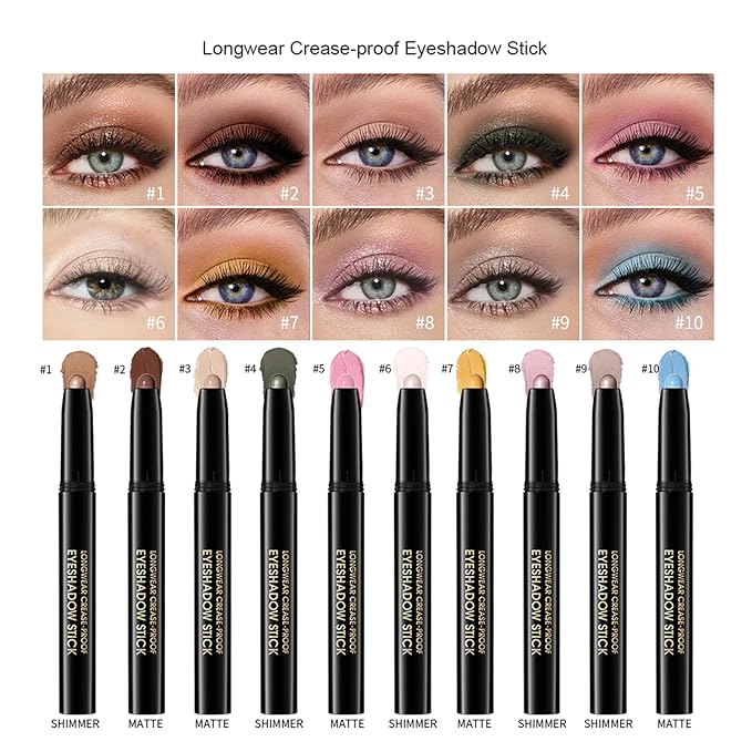 CHIFURE Eyeshadow Stick, Shimmer and Matte Cream Eye Shadow Brightener Sticks Eyeliner Pencil Crayon, Waterproof Long Lasting Eye Highlighter Stick Makeup,0.056 Oz(#5-Pink)