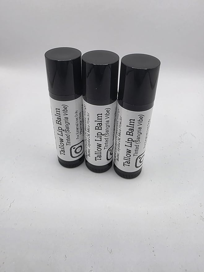 Tallow Lip Balm (3 Pack) (Tinted Sangria Vibe) Handmade Grass Fed Beef Tallow Lip Balm with Nourishing Oils