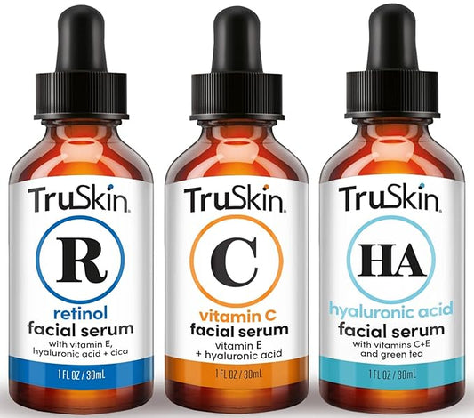 TruSkin Face Serum Trio – Vitamin C, Retinol & Hyaluronic Acid Anti-Aging Serums for Face – AM, PM & All-Day Skincare Routine – Brightening, Smoothing & Hydrating Facial Serums, 1 fl oz Each