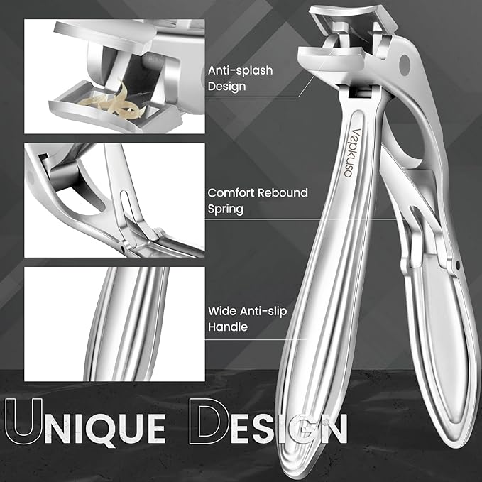Vepkuso Toenail Clippers & Nail Clippers Set for Seniors - Heavy-Duty Long Handled Toenail Clippers for Thick Toenails, Men & Women | Hygienic Manicure Set | Gift Idea