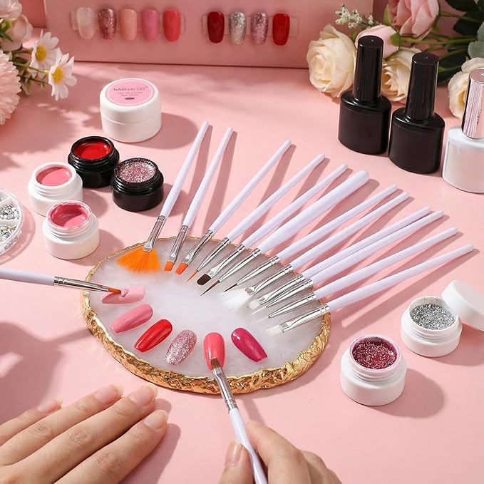 22 Pcs Nail Art Brush Set - Acrylic Silicone Dotting Pen Tools, Resin Nail Art Palette - Nails Design Tools for DIY Home Salon, Display Board