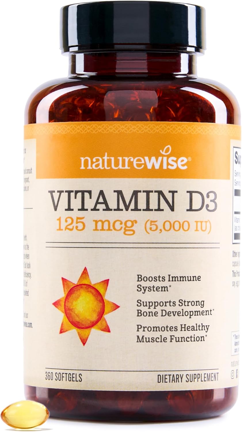 Vitamin D3 5000Iu (125 Mcg) 1 Year Supply for Immune Support, Healthy Muscle Function, and Bone Health - Non-Gmo, Gluten Free in Organic Extra Virgin Olive Oil, (Mini Softgel), 360 Count