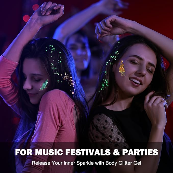 6 Colors Glow in The Dark Makeup UV Black Light Glitter Gel for Body Face Hair Eyeshadow for Raves Festivals Carnival Party