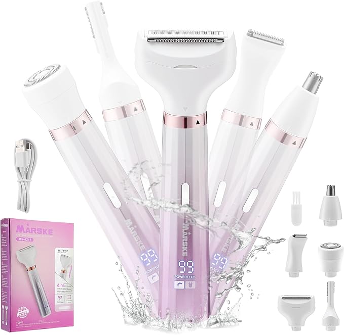 Electric Razors for Women, 5 in 1 Bikini Trimmer for Women, Wet/Dry Womens Electric Shaver Razor, Face Shaver for Face Nose Eyebrow Arms Armpit Legs Pubic Area, Facial Hair Removal