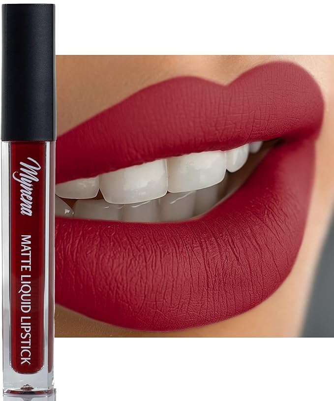 Mynena Maroon Red Matte Liquid Lipstick | Long-Lasting Comfort | Smudge-Proof Transfer-Resistant | Vegan & Cruelty-Free | Full Coverage Non-Drying True Pigment | All-Day Wear Lip Color | Claret