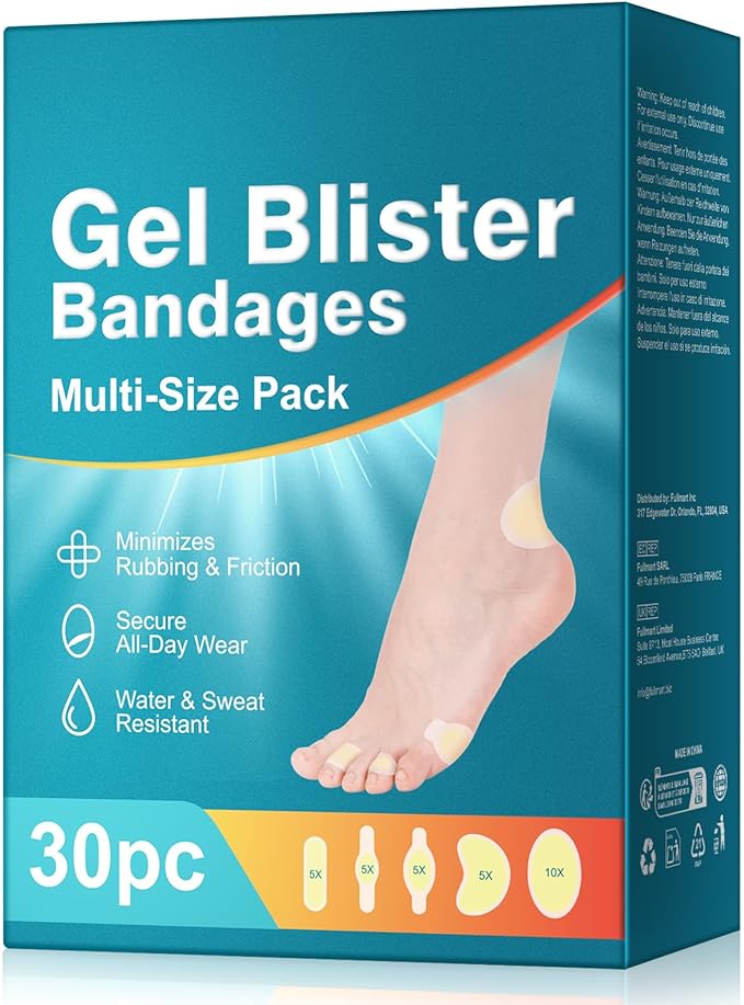 30PCS Hydrocolloid Gel Blister Bandages Pads, Multi-Size Waterproof Adhesive Blister Bandages, Waterproof Blisters Pads & Blisters Cushions for Heel, Toe & Foot