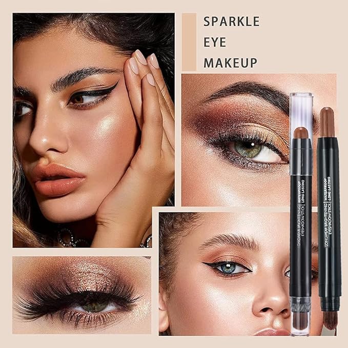 White Shimmer Dual Ended Eyeshadow Stick 12 Colors Matte and Shimmer Waterproof Long Lasting Creamy Eyeshadow Pencil for Smokey Eye Natural Everyday Makeup