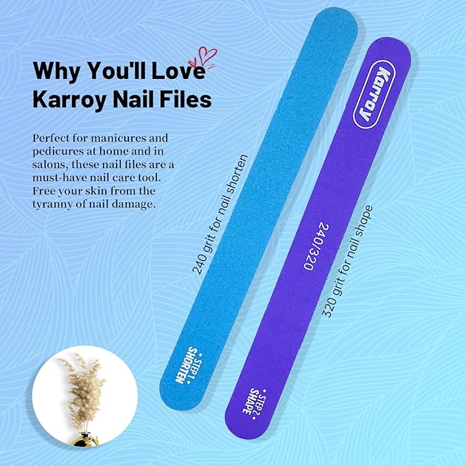 Karroy Nail File and Buffer for Natural Nails Dual Sided 2 Steps Shorten and Shape Nail Tools 20pcs 240/320 Grit