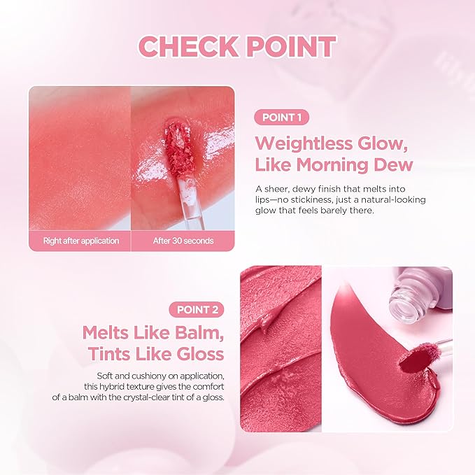 lilybyred Balming Dewy Tint | Korean Semi-Glow Lip Stain, Velvet to Soft Glow Texture, Sheer Buildable Color, Moisturizing & Lightweight, Natural Flush Look, Non-Sticky, 0.21 oz. (02 Tender Lychee)