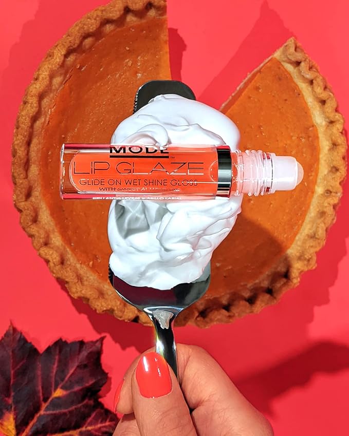 Mode Cosmetics Lip Glaze – PUMPKIN CHIFFON PIE Flavored Gloss Roll On Wet Shine, Sweet Almond, Areni Noir & Wild Rose Natural Skincare Fruit Oils Vegan, No Cruelty, NY Made, 4ml