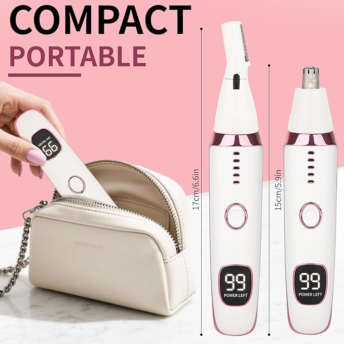 Mendaping Nose and Ear Hair Trimmer for Women Men,2 in 1 LED Display Eyebrow Hair Trimmer with USB Rechargeable,2025 Portble Waterproof Facial Hair Removal with Dual-Edge Blades for Travel (Pink)