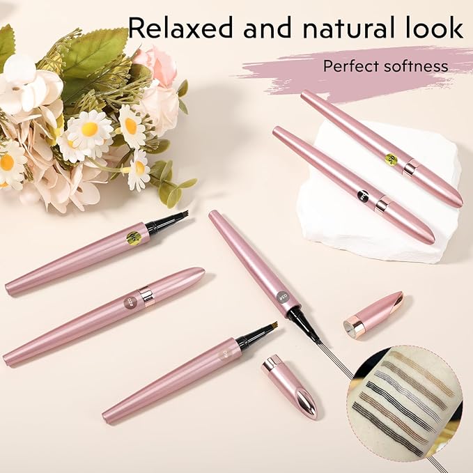 2Pcs Microblading Eyebrow Pen, Long-Lasting Waterproof Eyebrow Pencil with 4-Fork-Tip for 3D Realistic Brow, Easily Create Natural Hair-Like Brow Last All-Day, Eye Brow Pencils for Women -Dark Brown
