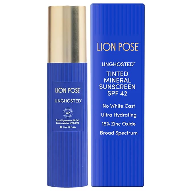 Lion Pose UNGHOSTED Sheer Tinted Mineral SPF 42 with Moisture-Boosting Squalane, Sunscreen for Face and Body, Mineral Sunscreen Lotion, UVA/UVB protection, 1.7 fl oz