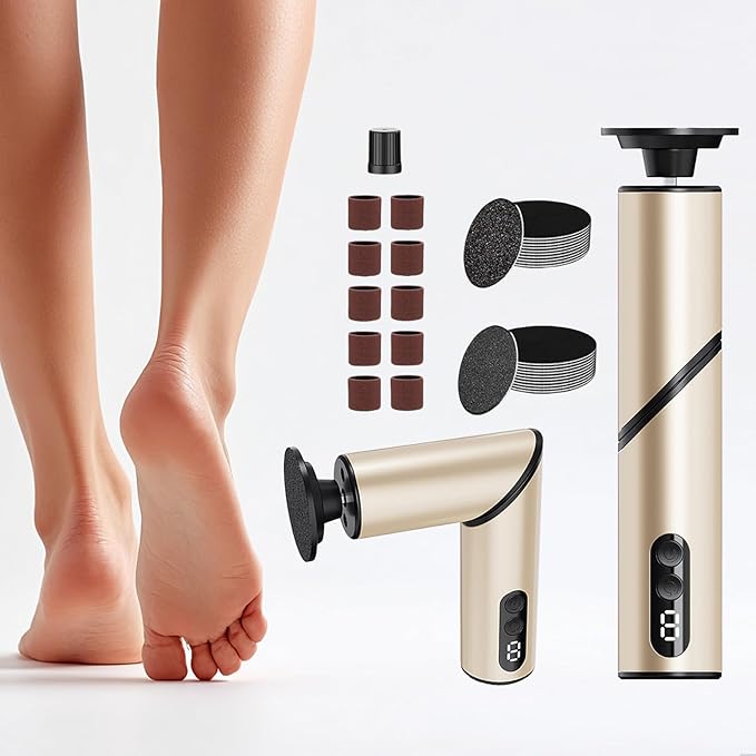 Chu&LiuXung Powerful Fold Electric Foot Callus Remover, Rechargable Callus Remover Tool with Sandpapers, 9 Adjustable Speed with 2-in-1 Grinding Heads for Calluses, Hard Skin, Cracks and Nails
