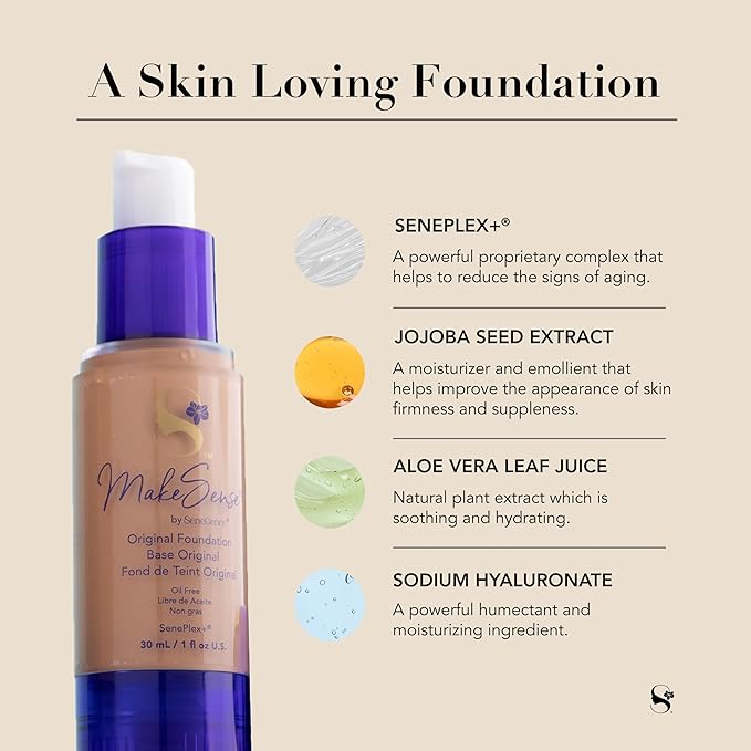 SeneGence MakeSense Original Foundation, Golden Tan, 1 Fl Oz, Long-Lasting Oil-Free Formula with Skin-Nourishing Ingredients, Water-Resistant