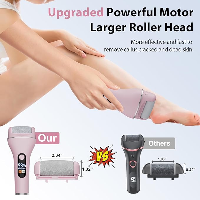 AdamPark Electric Callus Remover for Feet, Rechargeable Portable Electronic Foot Callus Remover 2-in-1 Wet/Dry Foot Scrubber Electric Toot File for Hard Cracked Dry Dead Skin（Pink）
