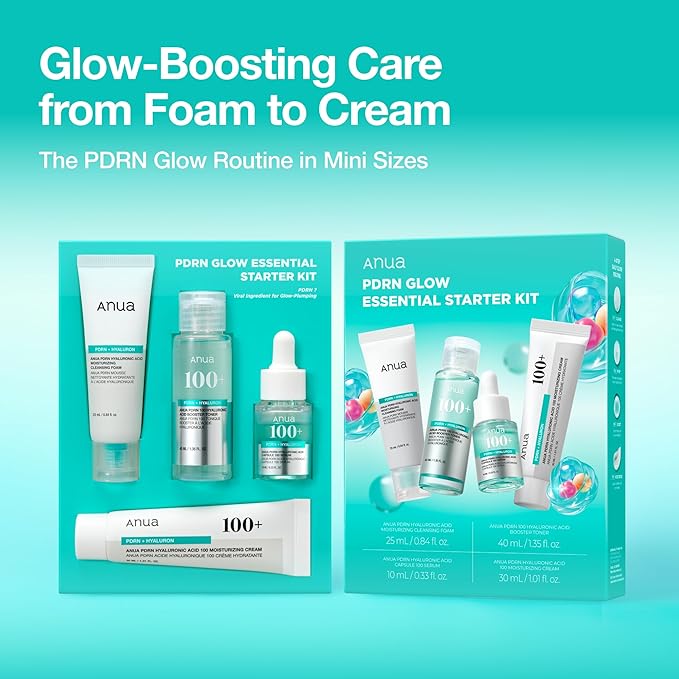 Anua Salmon DNA PDRN Glow Essential Starter Kit, Plumpness for Hydration, Collagen for Firming & Glass Skin, Amazon Exclusive Set, Travel Essential, Korean Skincare Set