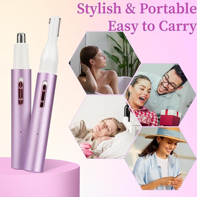 2025 Rechargeable Nose & Ear Hair Trimmer, Dual-Edge Blade Electric Clipper for Women Men, Facial & Eyebrow Hair Removal Tool, Powerful Motor, Painless, Easy to Clean (Purple)