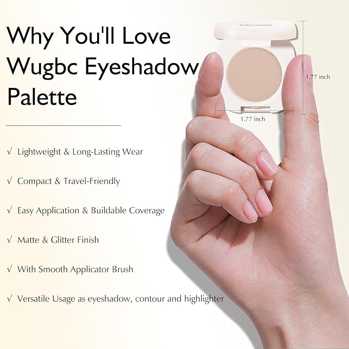 Light Brown Glitter Eyeshadow Palette, Single Shimmer Eye Shadow Palette Makeup Compact Pressed Powder Lightweight Blendable Highly Pigmented Sparkle Eye Highlighter for Women Travel-Friendly