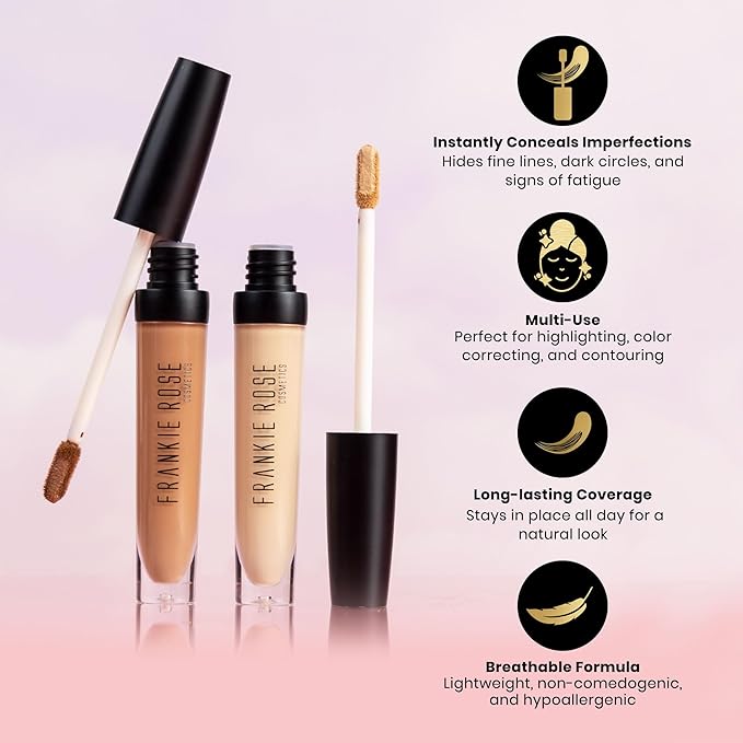 Frankie Rose Cosmetics Our Lil’ Secret Concealer - Full, Long Lasting Coverage for Dark Circles and Fine Lines - Easy to Blend - Soft, Smooth Complexion - Chai