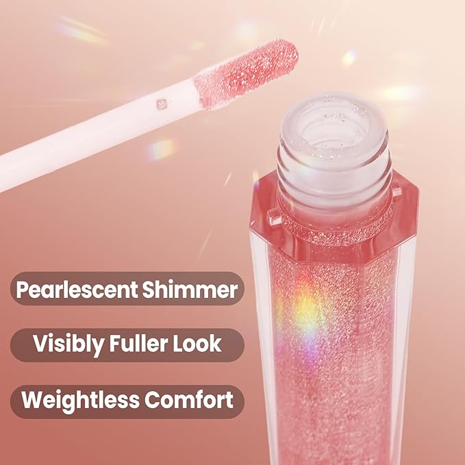 Shimmering Lip Gloss, High-Shine Moisturizing Lip Oil for Plumping, Non-Sticky Sparkling Lip Glow Oil, Long Lasting Hydrating Lip Balm for Dry Lips, Ultra-Glossy Finish(03#Pearly Mauve)