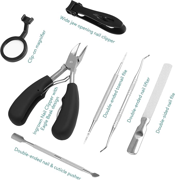 Navaris Thick Nail Clipper Set for Ingrown Nail - Precise Large Heavy Duty Nail Cutters for Ingrowing Thick Toe Nails - Ingrowing Toenail Tools & Clippers Kit - with Storage Bag