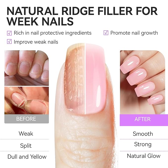 Nail Strengthener and Growth Polish for Women: Milky Pink 15ml Nail Hardener Extra Strong and Growth for Damaged Nails - 6 in 1 Protein Ridge Filler for Home Salon Use - Women Housewife DIY Enthusiast