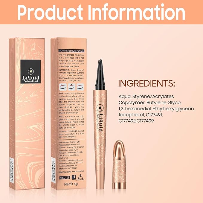 Eyebrow Pen - Upgraded 3D Liquid Eye Brow Microblading Pencil With Micro 4 Point Lift & Brow Pen Snatch, Long-Lasting Waterproof (2 PCS Light Brown)