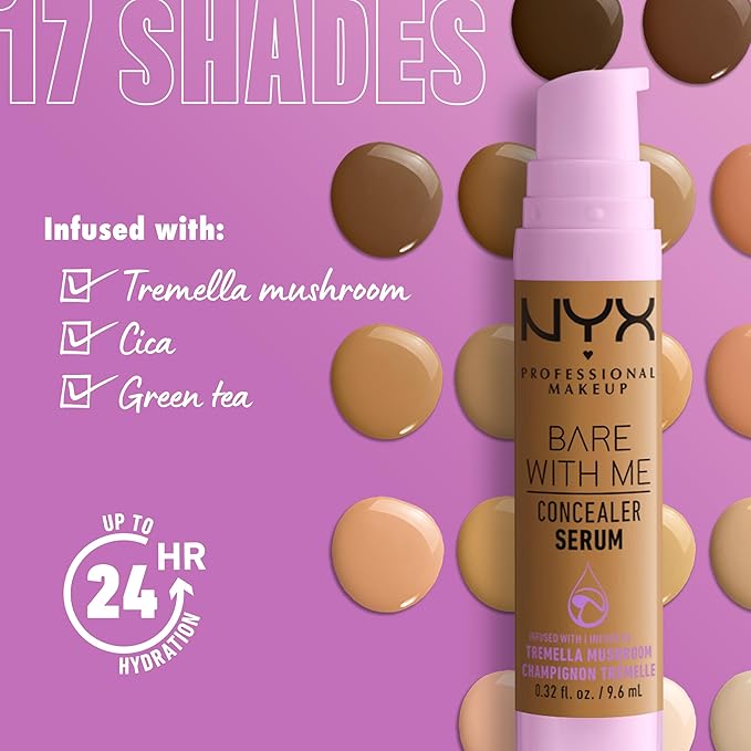 NYX PROFESSIONAL MAKEUP Bare With Me Concealer Serum, Concealer Makeup For Up To 24Hr Hydration - Sand