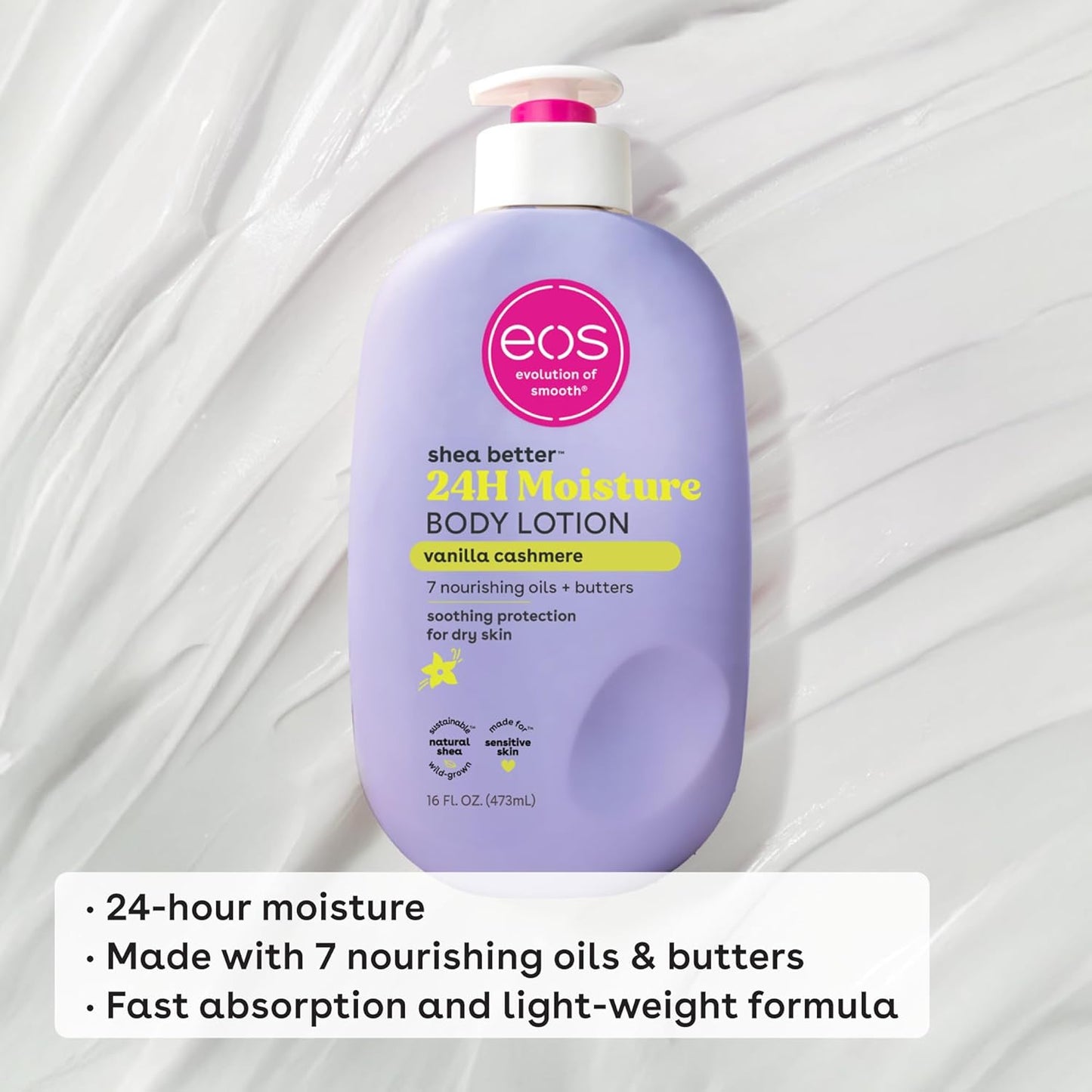 Shea Better Body Lotion Vanilla Cashmere, 24-Hour Moisture Skin Care, Lightweight & Non-Greasy, Natural Shea, Vegan, Vanilla Body Lotion, 16 Fl Oz