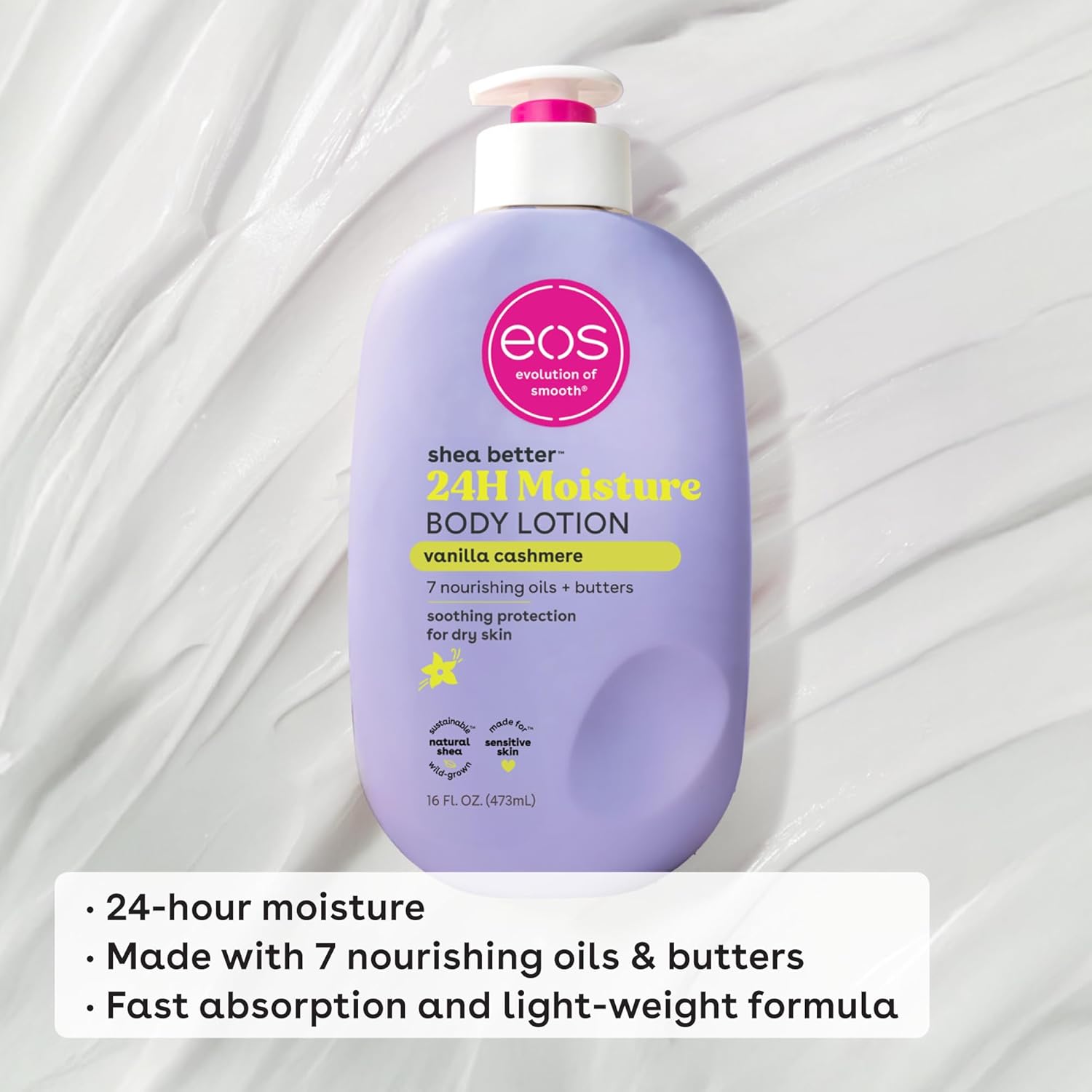 Shea Better Body Lotion Vanilla Cashmere, 24-Hour Moisture Skin Care, Lightweight & Non-Greasy, Natural Shea, Vegan, Vanilla Body Lotion, 16 Fl Oz