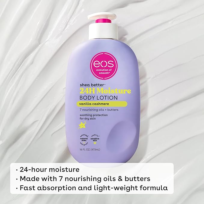 Bundle of eos Shea Better Body Lotion + Whipped Body Butter, Vanilla Cashmere, Weightless Moisture For Dry Skin, Rich Formula and Deep Hydration, Vanilla Body Lotion