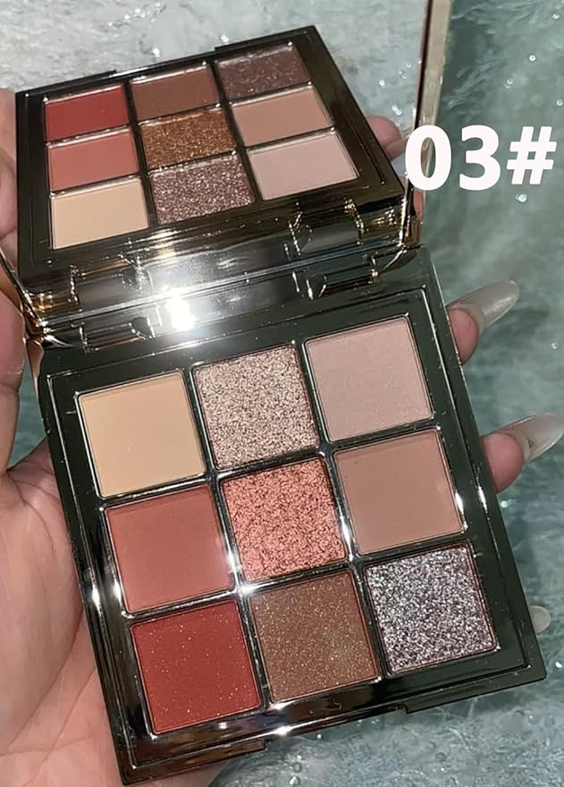 9 Colors Eyeshadow Palette, Matte & Shimmer & Glitter Eye Shadow, Highly Pigmented Silky Smooth Powder Waterproof Long Lasting Makeup Palettes. (Color 3)