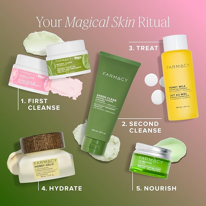 Farmacy x WICKED Cleansing Balm Skin Care Set - Travel Size Makeup Remover Duo - Limited Edition Wicked Clean Skincare Set Includes Pink & Green Balms - Gently Removes Make Up, SPF & Oil (2 Count)