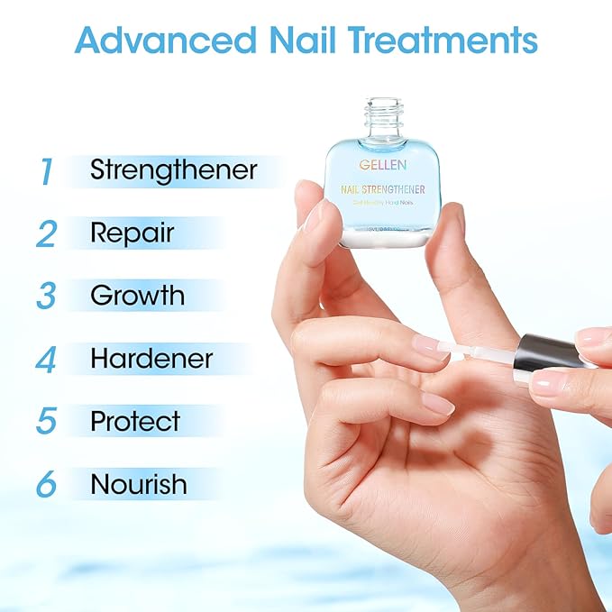 GELLEN Nail Strengthener Ocean Scent, 8-In-1 Pro Care Nail Repair Growth Serum for Thin Damaged Nails, Air Dry Clear Finish, Non-Polish, Keratin Calcium Nourishes Strengthens & Growth