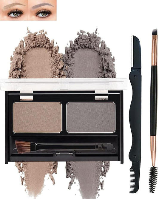 Eyebrow Powder Makeup Kit for Women,2 Color Eye Brow Powder Waterproof Tinted Palette Long-Lasting,Light Brown Taupe Brow Fill&Sculpt Natural Eyebrow Contour for Sparse Brow with Brow Brush &Razor-01