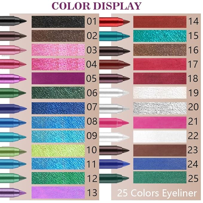evpct Hot Pink Glitter Eyeliner Pencils for Eyes, Pink Metallic Shimmer Eye Liner Pencil Makeup Waterproof Smudge Proof, Colored Gel Waterline Eyeliner Liquid, Face Eye Paint Stick Halloween Makeup 04