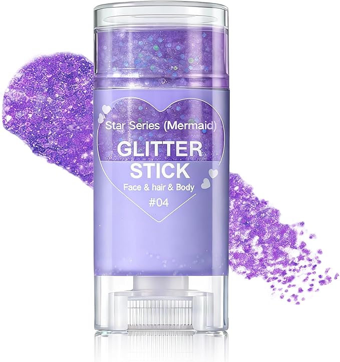 Purple Body Glitter Stick, Face Body Glitter Gel Holographic Hair Glitter Halloween Chunky Sequin Waterproof Face Paint Stick Glitter Makeup for Kids and Women