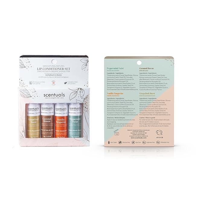 Lip Balm Set of 4, Made with Shea Butter, Cocoa Butter, Avocado & Jojoba oil, Beeswax, Moisturizing Lip Care & Hydration, Cruelty Free, Natural Lip Conditioner 4 psc