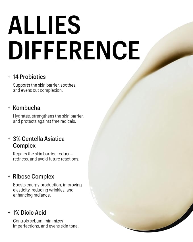 Allies of Skin Multi Nutrient & Dioic Renewing Face Cream | Balance and Hydrate Acne Prone Skin with Kombucha & Probiotics | Calm Redness, Breakouts and Even Skin Tone | 1.7 fl oz
