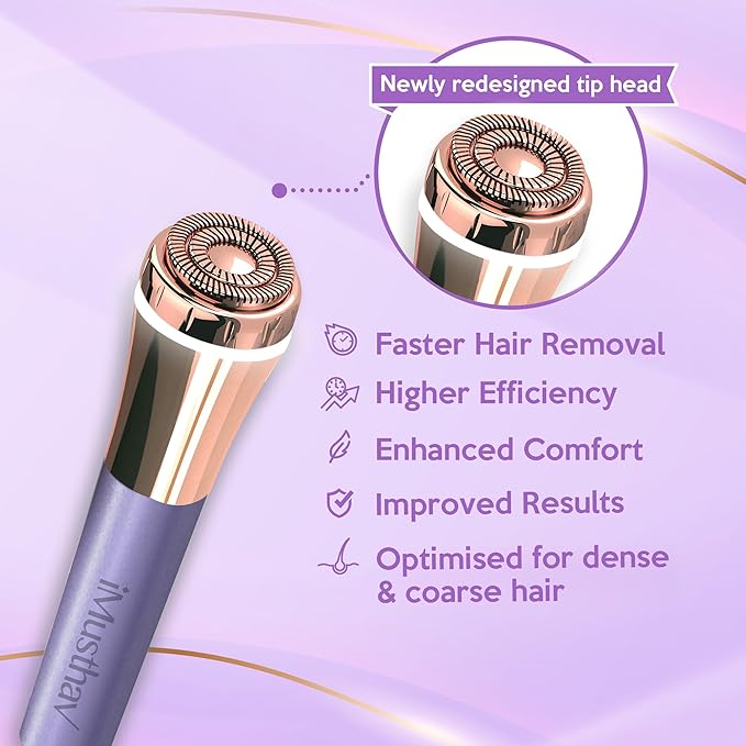 iMusthav Facial Hair Remover for Women – Painless 16mm Dual Ring Floating Head Blade, Portable, Electric Razor & Epilator for Flawless Face, Lips & Chin – with 18K Gold-Plated Head, 360° LED Light