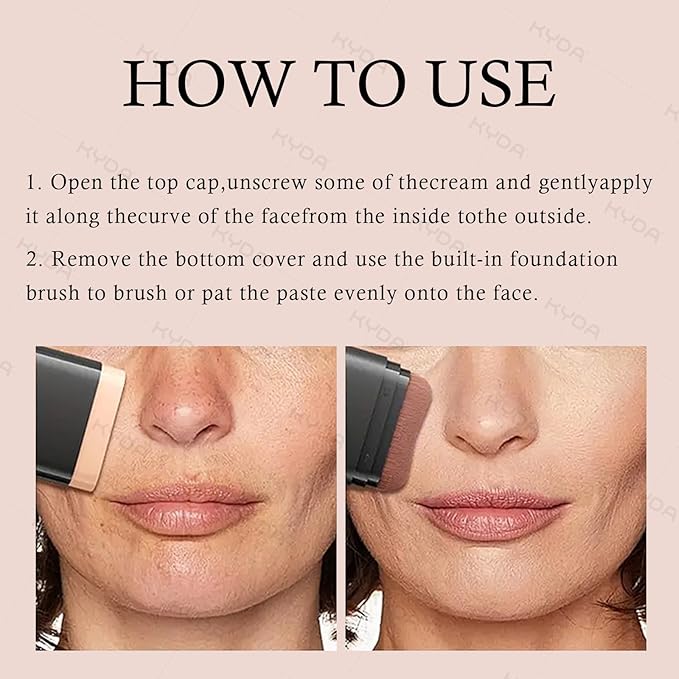 KYDA 2-in-1 Concealer Foundation Stick, Eraser Foundation Stick with Soft Brush, Creamy Smooth Base Makeup, Lightweight Brightening Contouring Concealer, Lasting Natural Matte Finish, Light Skin