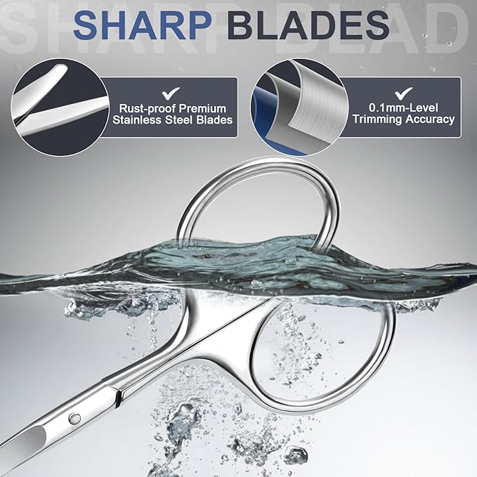 ESVIENS 2Pack Small Eyebrow Scissors, Stainless Steel Nose Hair Trimming Scissors with Rounded Tips, Precision Grooming for Beard/Mustache/Facial Hair, Travel Friendly & Safe for Men Women